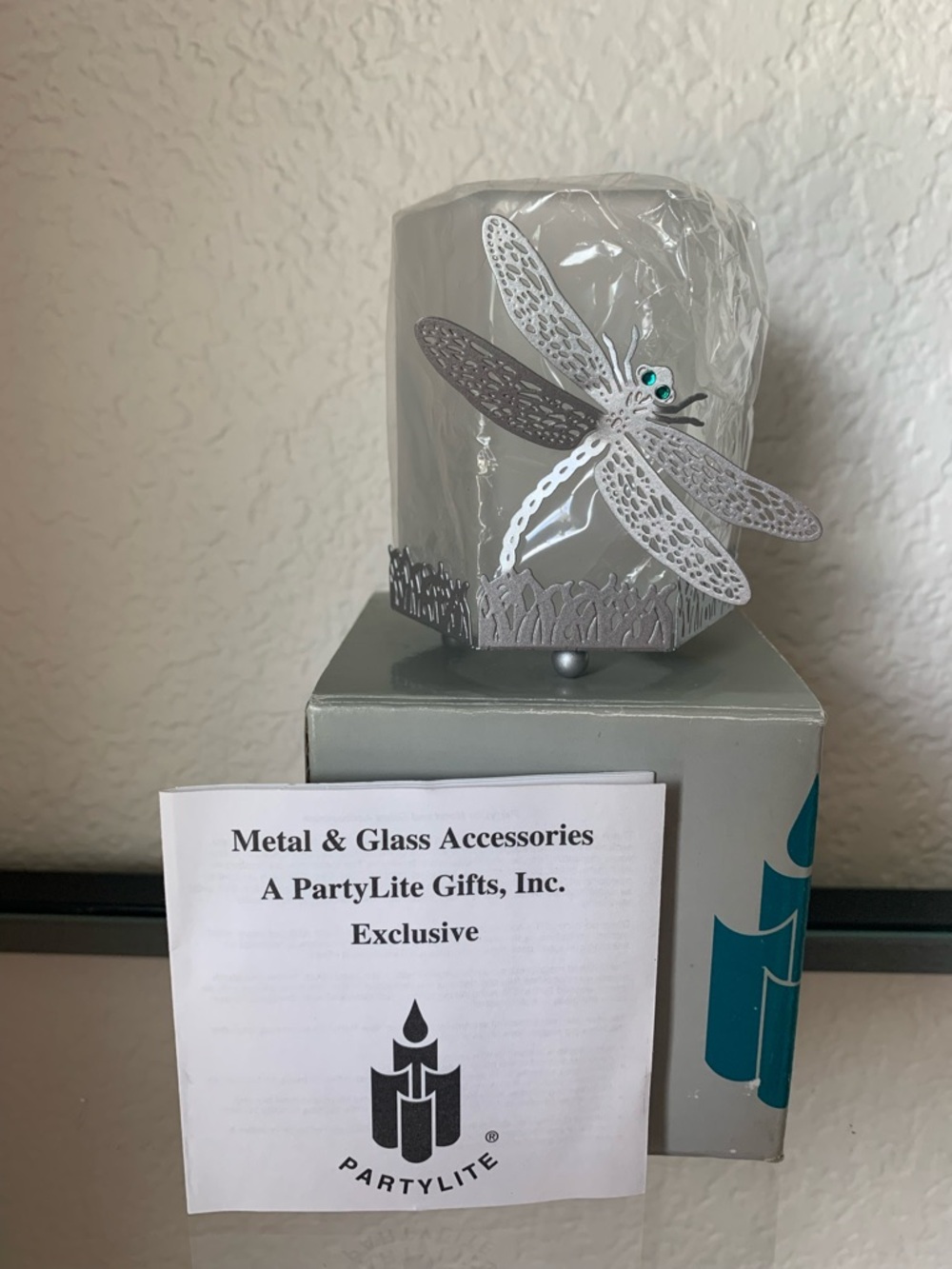 PartyLite Dragonfly Votive Tealight Silver Metal & Glass Candle Holder - Retired